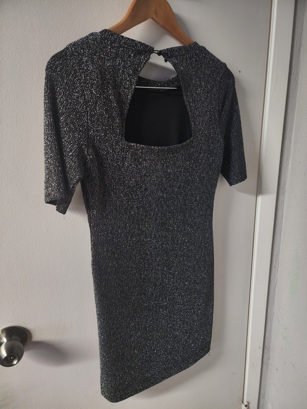 Ricki's Black Silver Sparkle Square-Back Bodycon Mini Dress